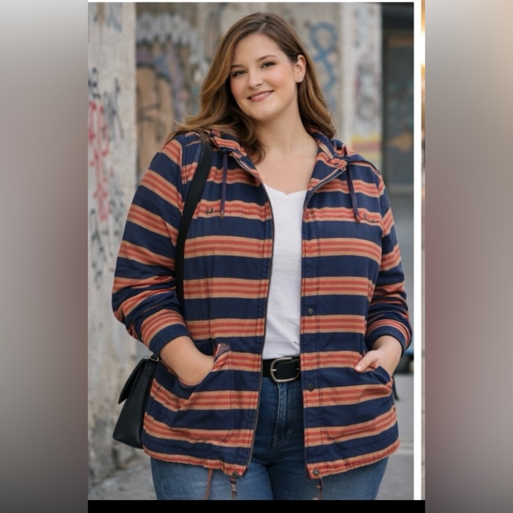 Isaac Mizrahi Live women’s stripped light Hooded Jacket Sz 1X